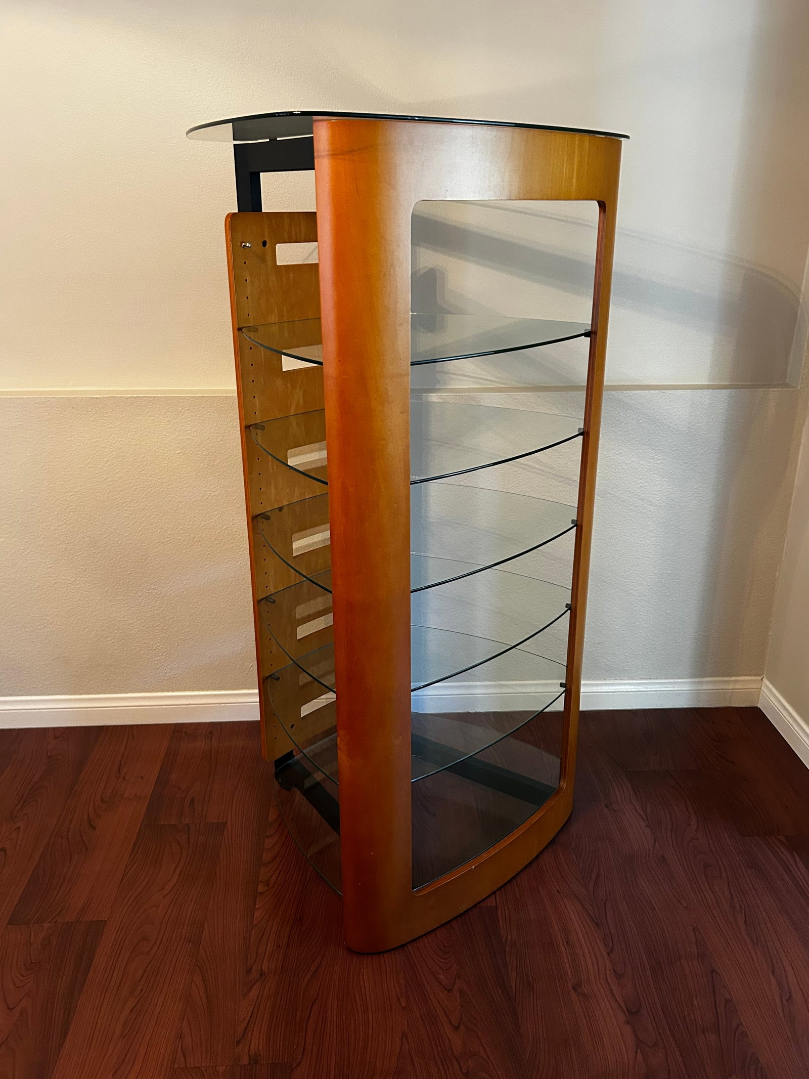 2000s Bdi Modern Cherry Wood & Tempered Glass Media Console and Audio Tower Set - 2 Pieces - 4