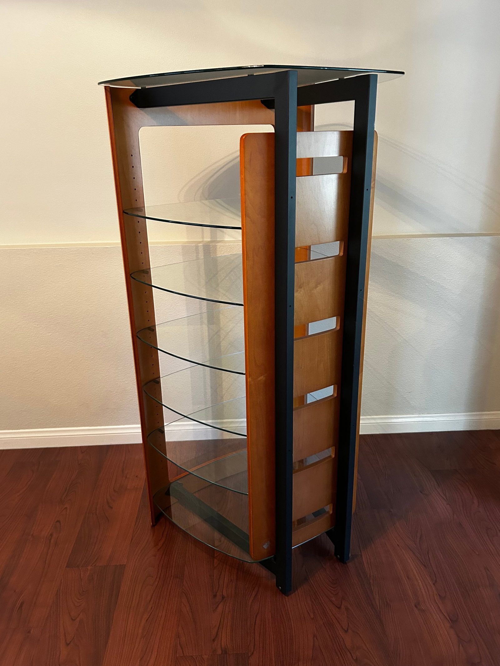 2000s Bdi Modern Cherry Wood & Tempered Glass Media Console and Audio Tower Set - 2 Pieces - 6