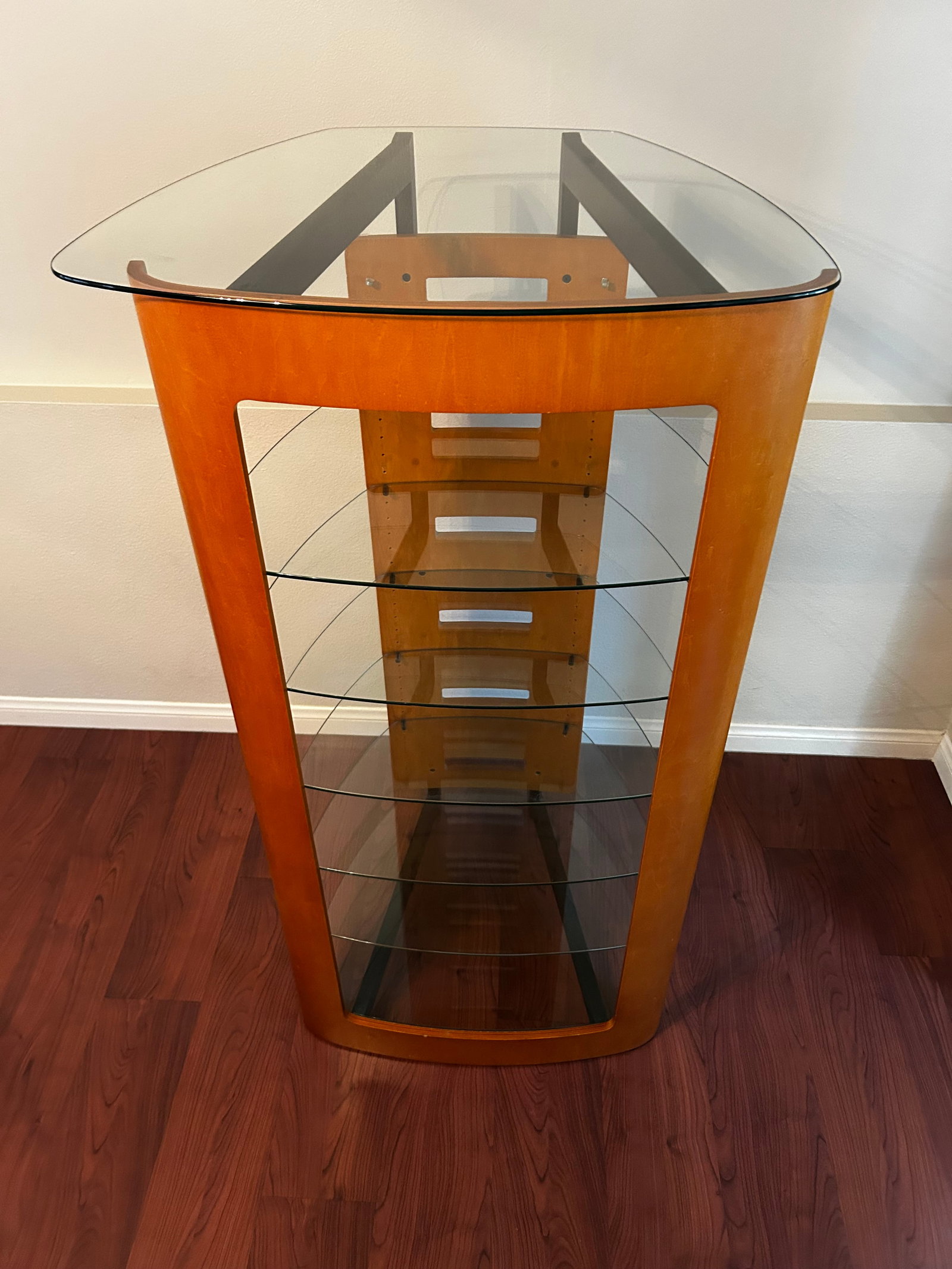 2000s Bdi Modern Cherry Wood & Tempered Glass Media Console and Audio Tower Set - 2 Pieces - 7