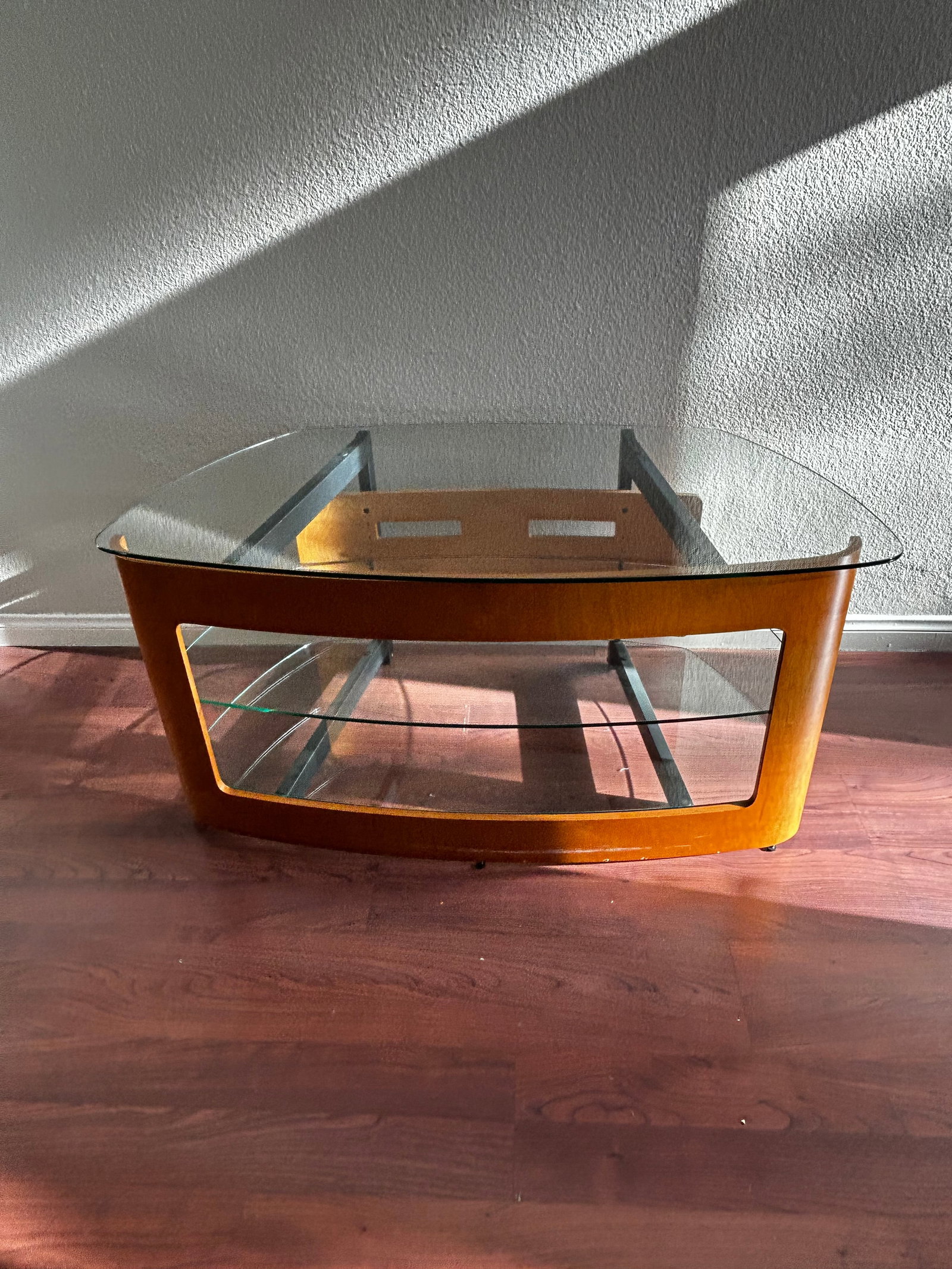 2000s Bdi Modern Cherry Wood & Tempered Glass Media Console and Audio Tower Set - 2 Pieces - 8
