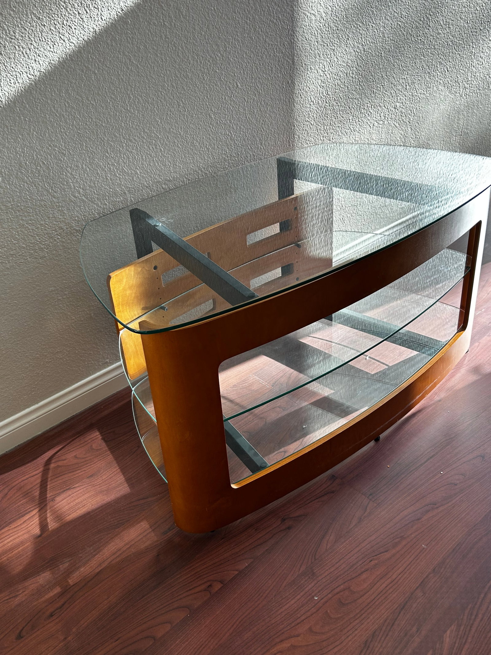 2000s Bdi Modern Cherry Wood & Tempered Glass Media Console and Audio Tower Set - 2 Pieces - 9