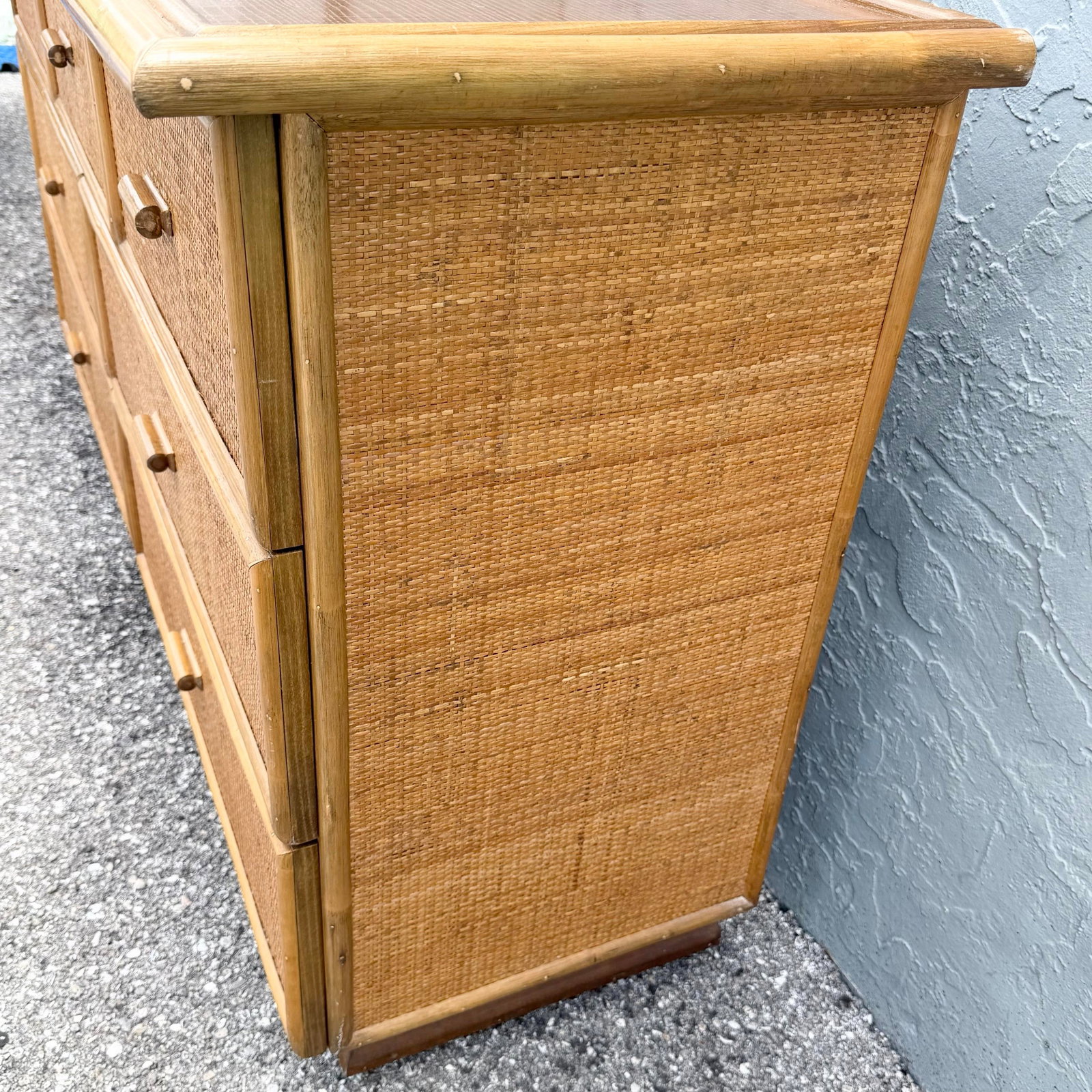 Vintage Boho Chic Rattan and Wicker Dresser - 7 Drawers - 7