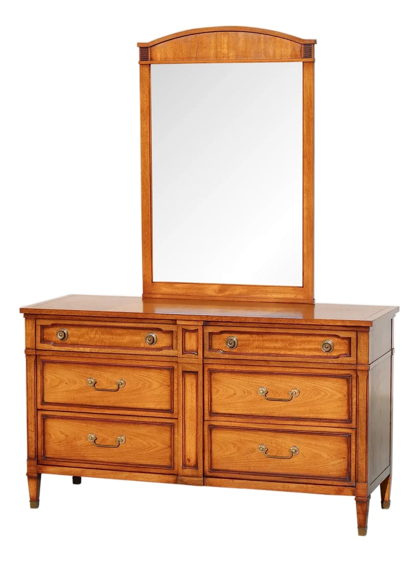 Drexel Mid-Century Mahogany Lowboy Dresser With Matching Mirror - Vintage Solid Wood With Hidden Com: This authentic mid-century modern Drexel mahogany lowboy dresser is a standout example of vintage American furniture craftsmanship. Constructed from solid mahogany, it combines durable construction