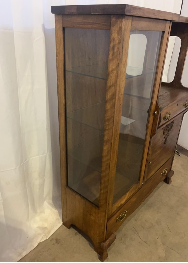 Antique American Victorian Oak Side-by-Side Curio Cabinet, C. 1895 - 4
