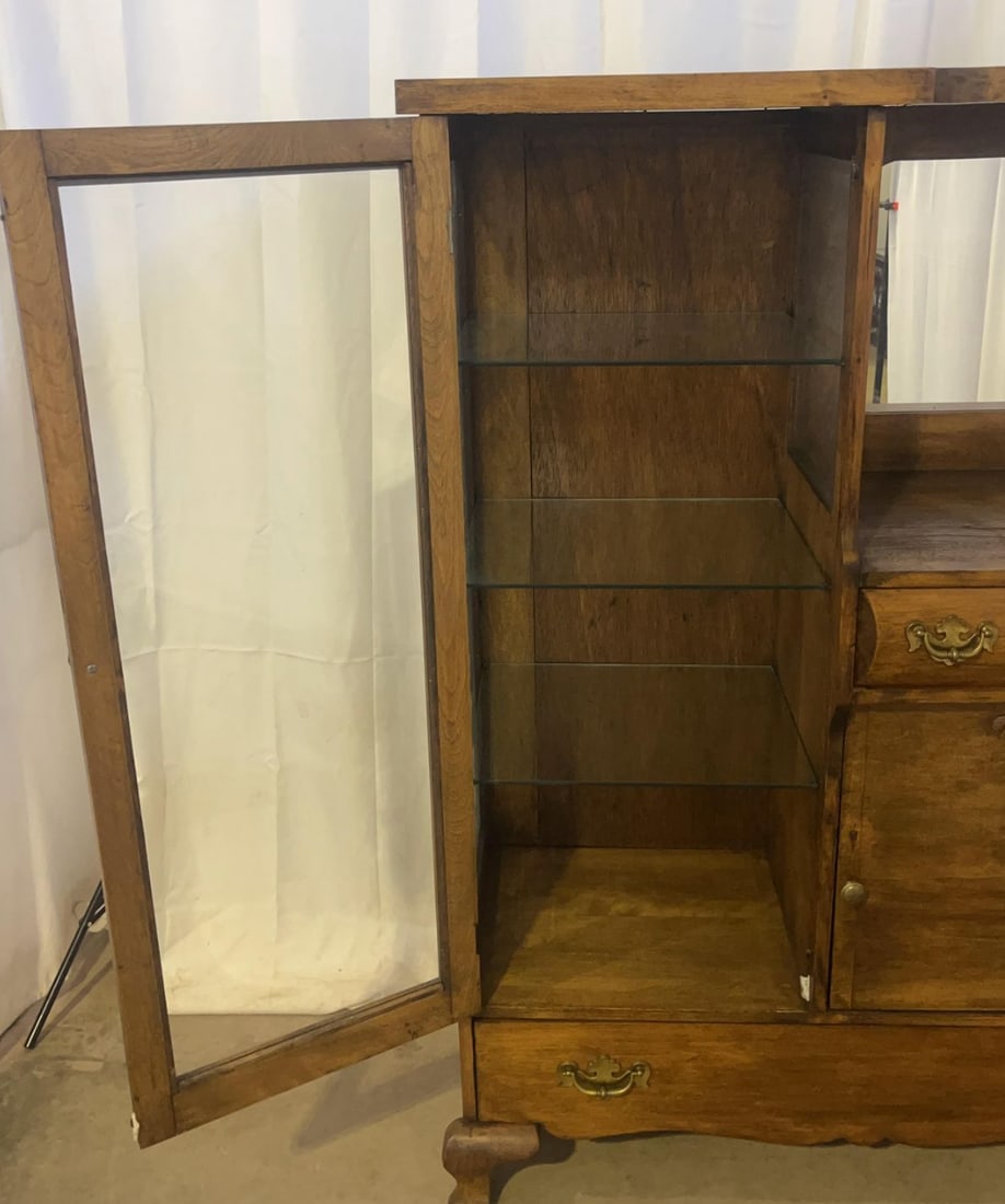 Antique American Victorian Oak Side-by-Side Curio Cabinet, C. 1895 - 5