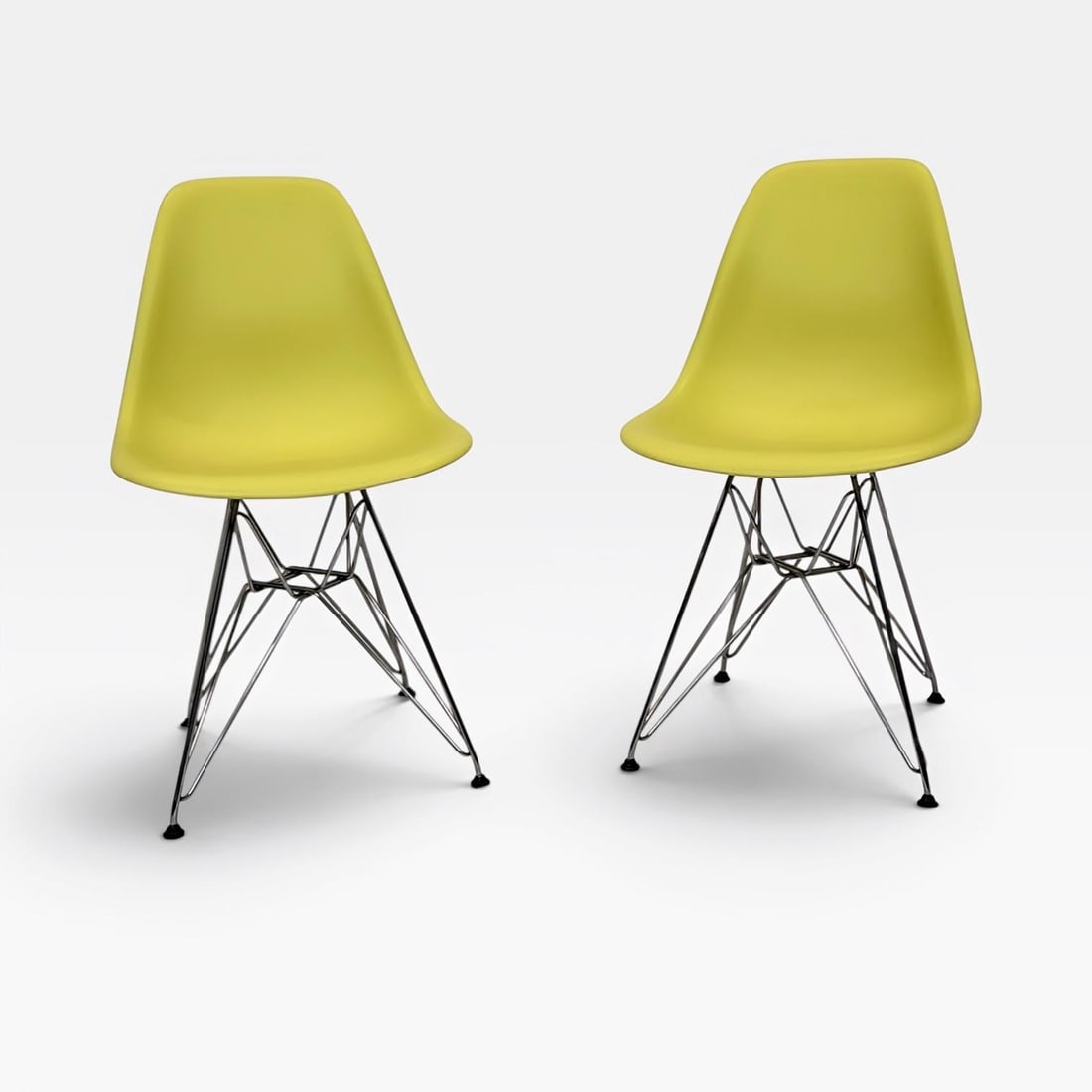 Pair of Eames Molded Plastic Side Chairs (Dsr) for Herman Miller - Lime Green - 2