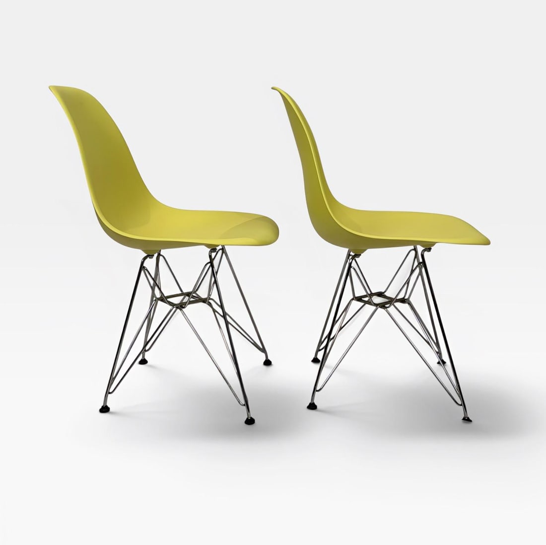 Pair of Eames Molded Plastic Side Chairs (Dsr) for Herman Miller - Lime Green - 3