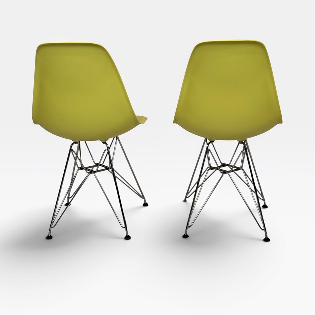 Pair of Eames Molded Plastic Side Chairs (Dsr) for Herman Miller - Lime Green - 4