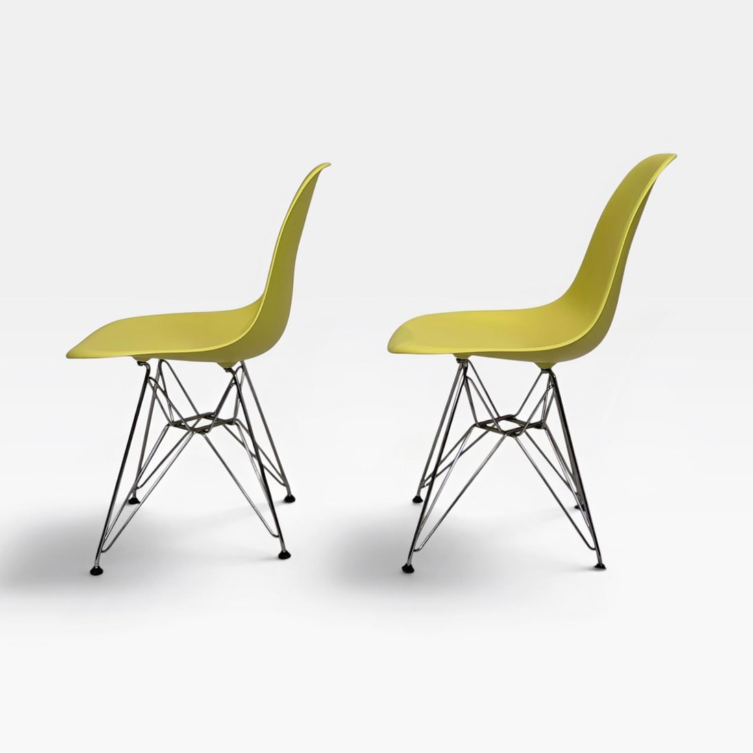 Pair of Eames Molded Plastic Side Chairs (Dsr) for Herman Miller - Lime Green - 5
