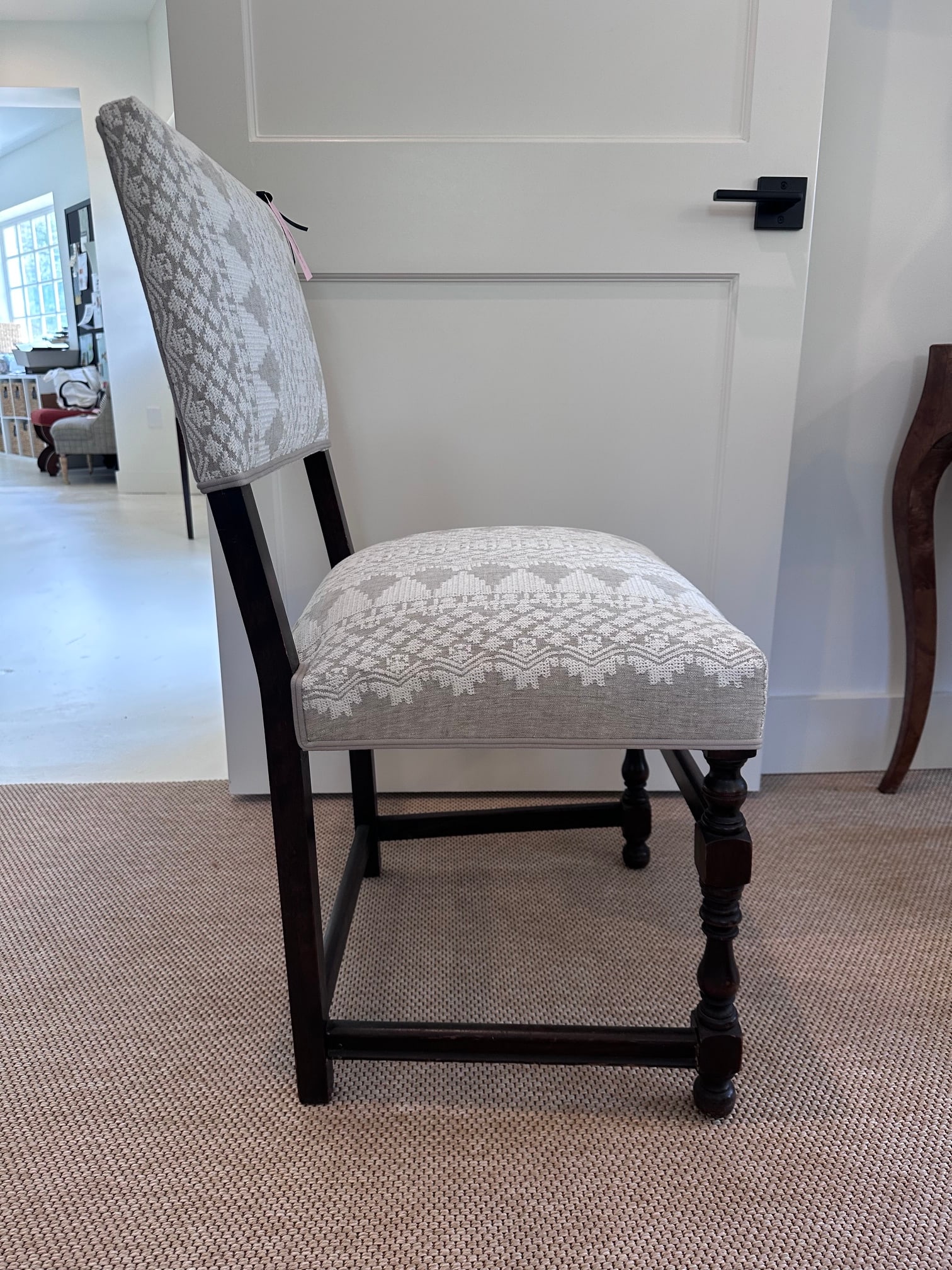 Antique Walnut Spindle Chair With Embroidered Back and Seat - 2