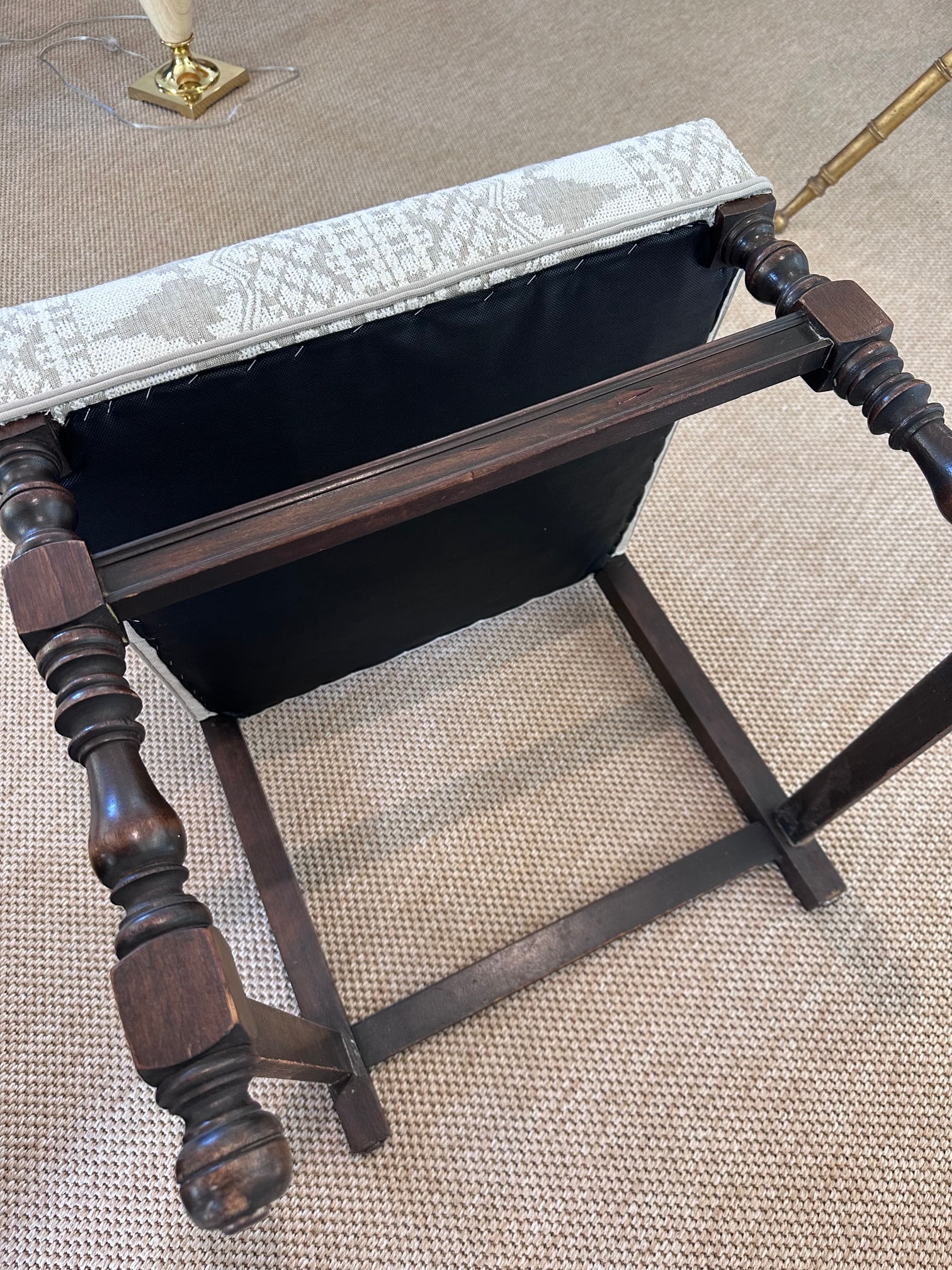 Antique Walnut Spindle Chair With Embroidered Back and Seat - 5
