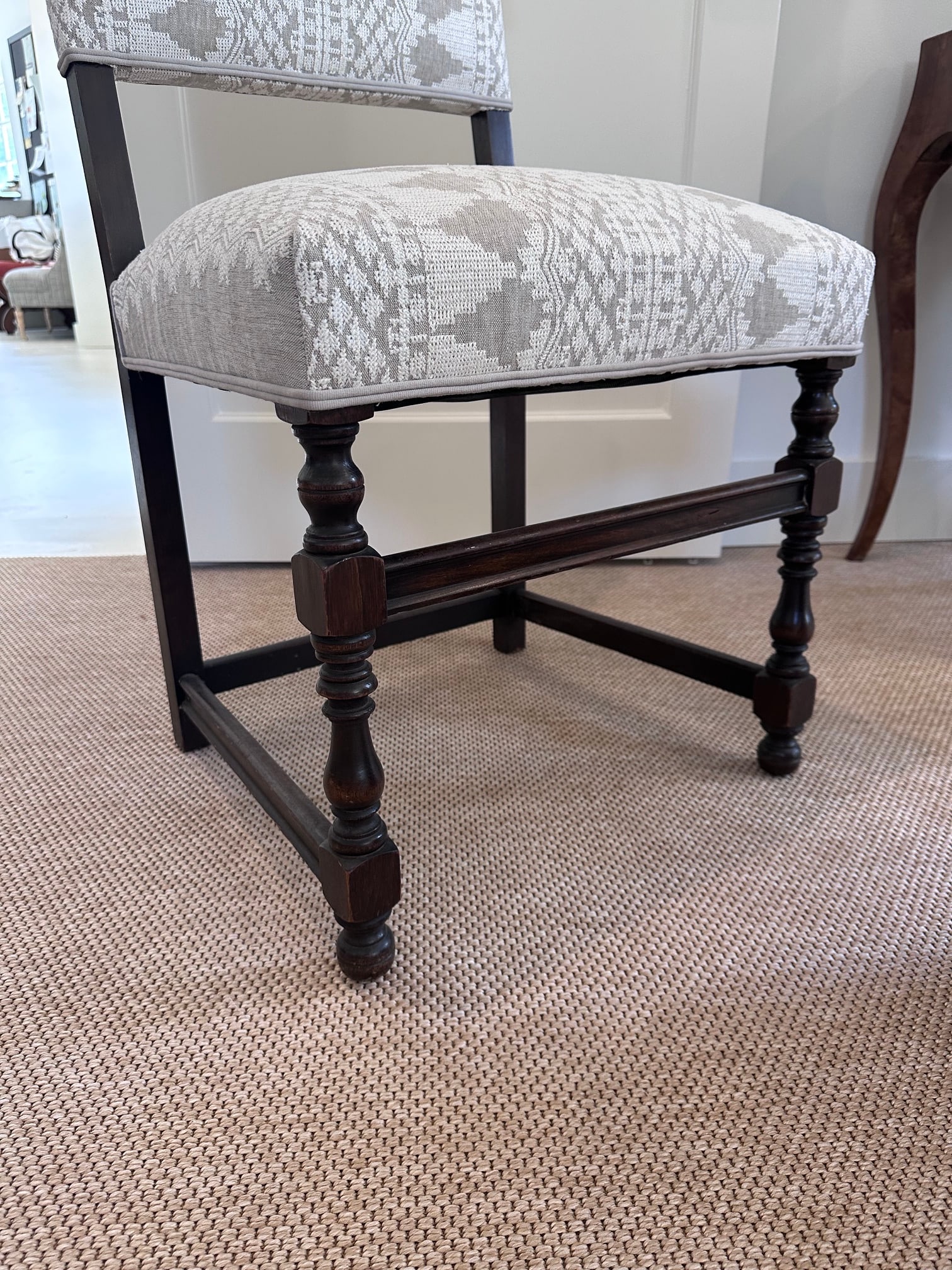 Antique Walnut Spindle Chair With Embroidered Back and Seat - 6