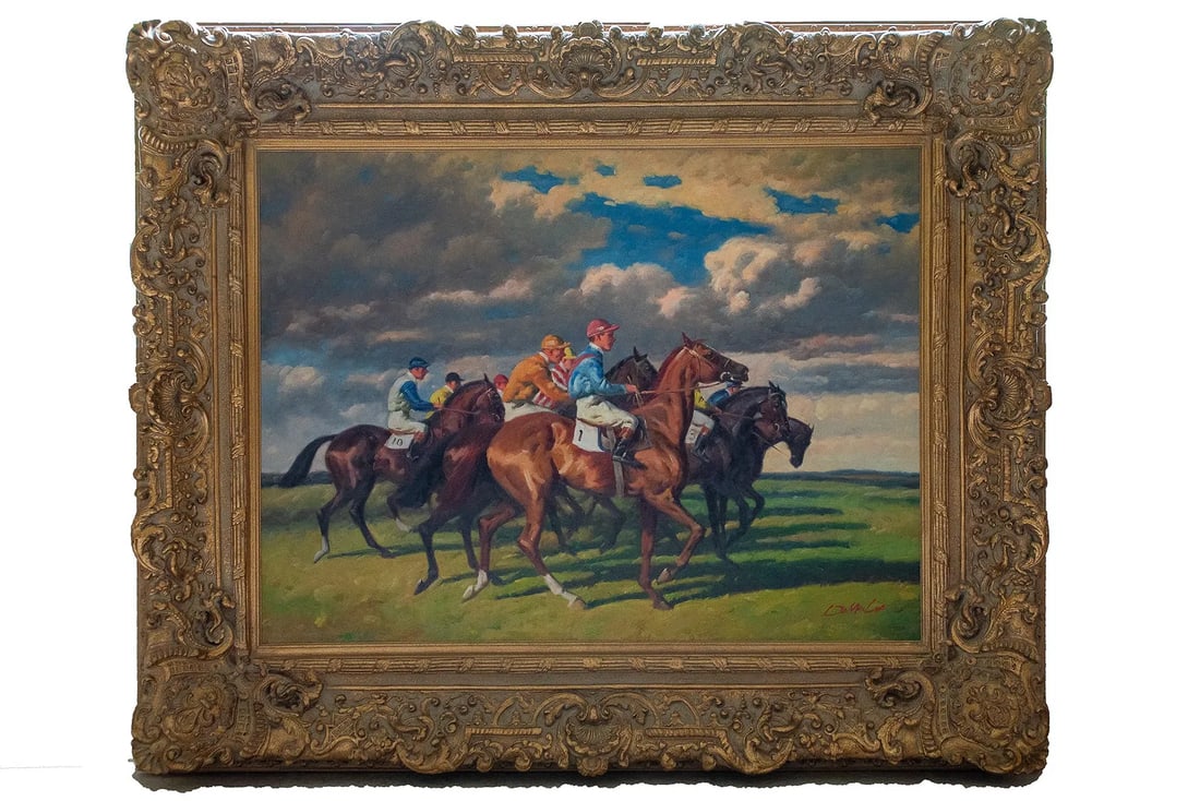 Mid-20th Century Salvator Domingo - Horse Racing Scene, Oil on Canvas - 2