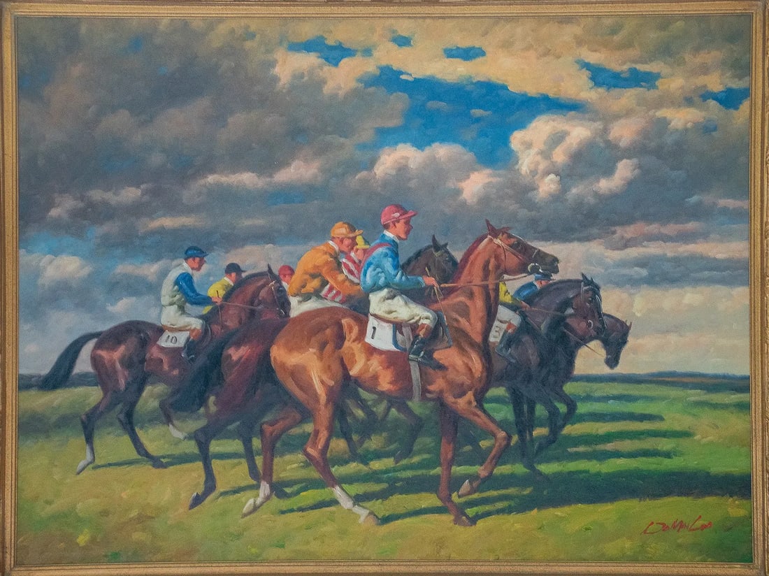 Mid-20th Century Salvator Domingo - Horse Racing Scene, Oil on Canvas - 3