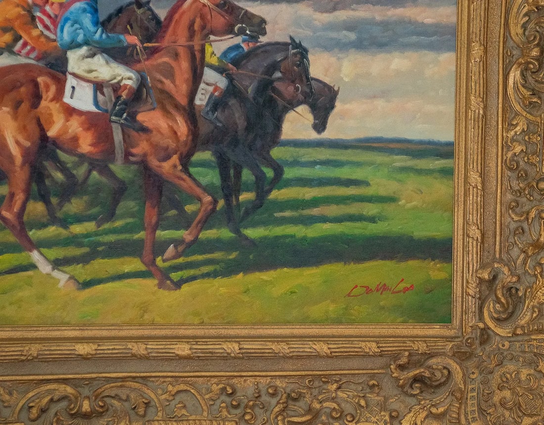 Mid-20th Century Salvator Domingo - Horse Racing Scene, Oil on Canvas - 4