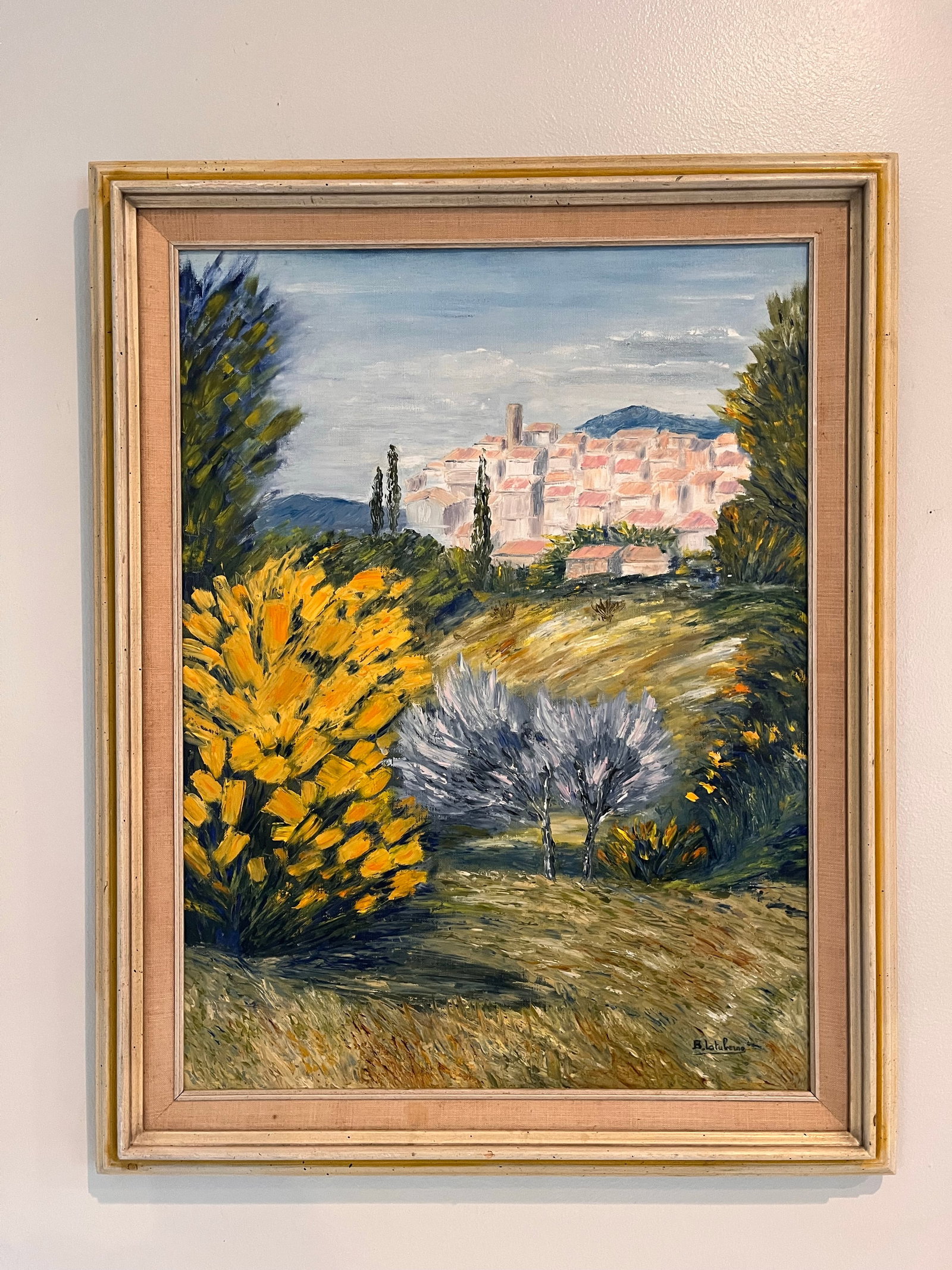 1970s Signed French Post-Impressionist Oil on Canvas of a Provencal Hilltop Village by B. Latuberne, - 2
