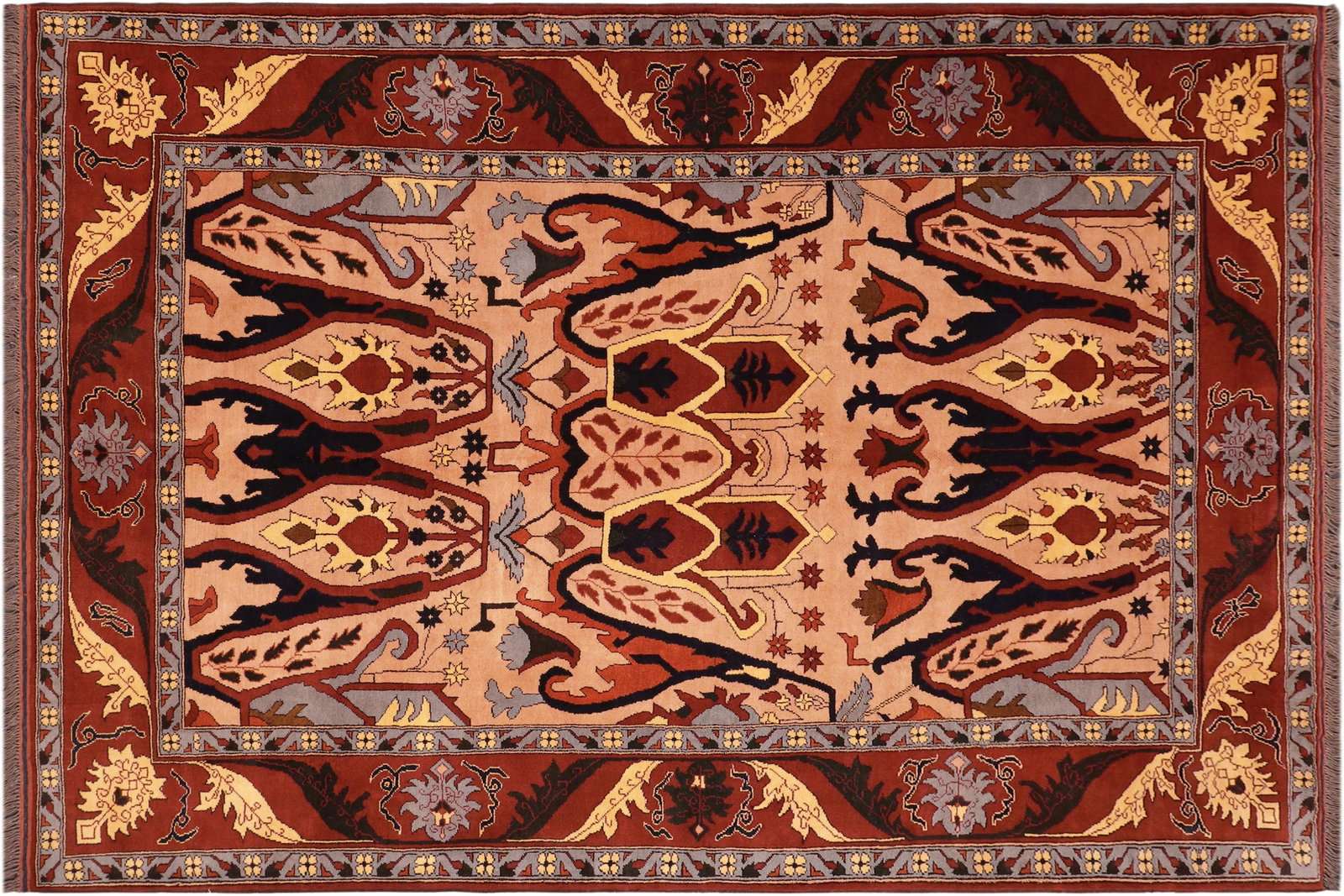 Bohemian Kargahi 1980's Tan/Red Wool Rug - 6'9'' X 9'3'' - 10