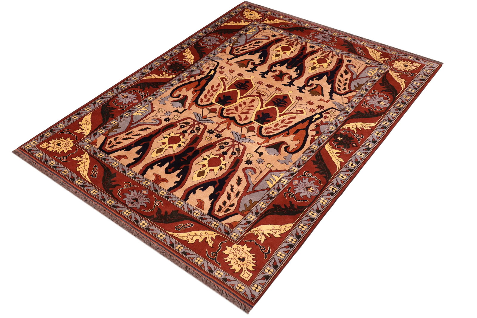 Bohemian Kargahi 1980's Tan/Red Wool Rug - 6'9'' X 9'3'' - 3