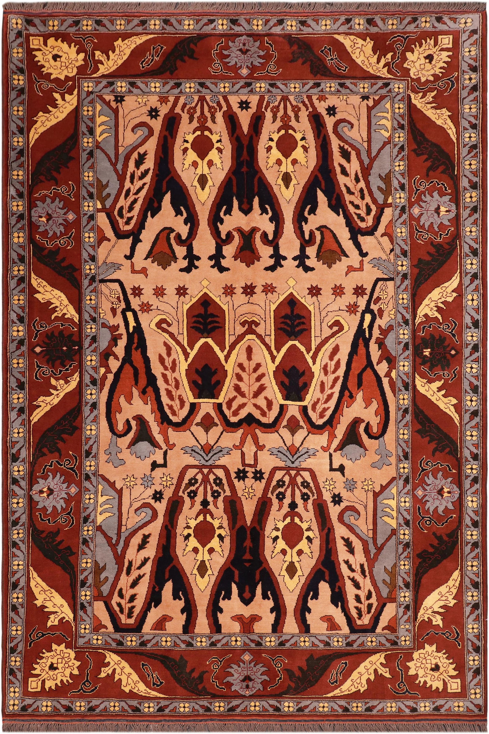 Bohemian Kargahi 1980's Tan/Red Wool Rug - 6'9'' X 9'3'' - 9