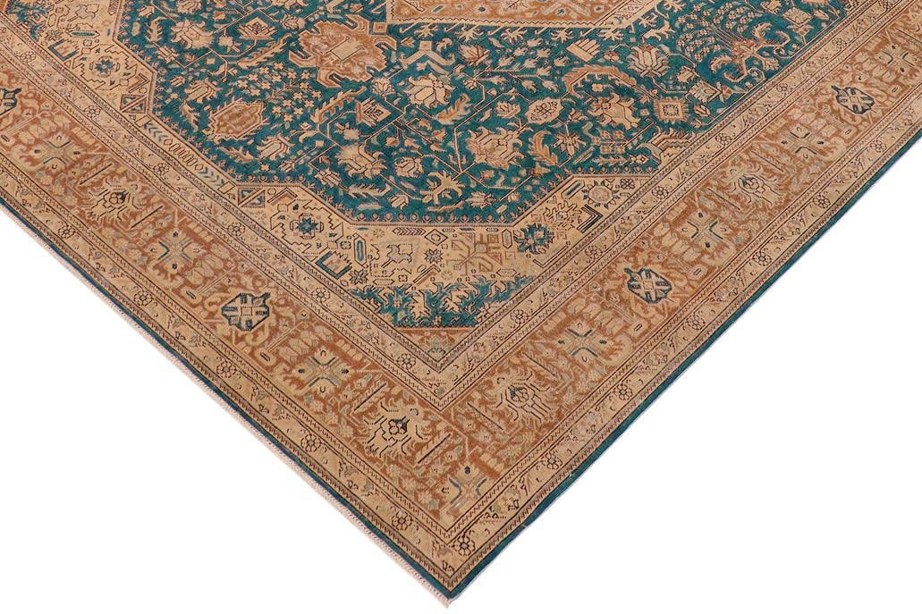 Shabby Chic 1990's Vintage Teal/Brown Wool Rug - 9'8'' X 12'9'' - 4