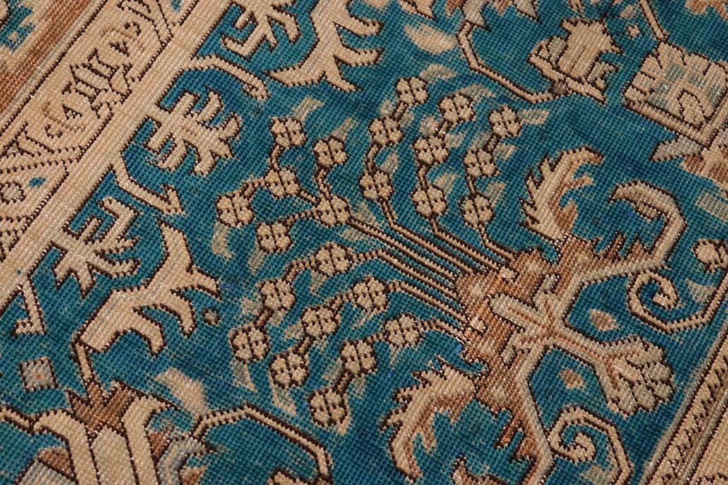 Shabby Chic 1990's Vintage Teal/Brown Wool Rug - 9'8'' X 12'9'' - 7