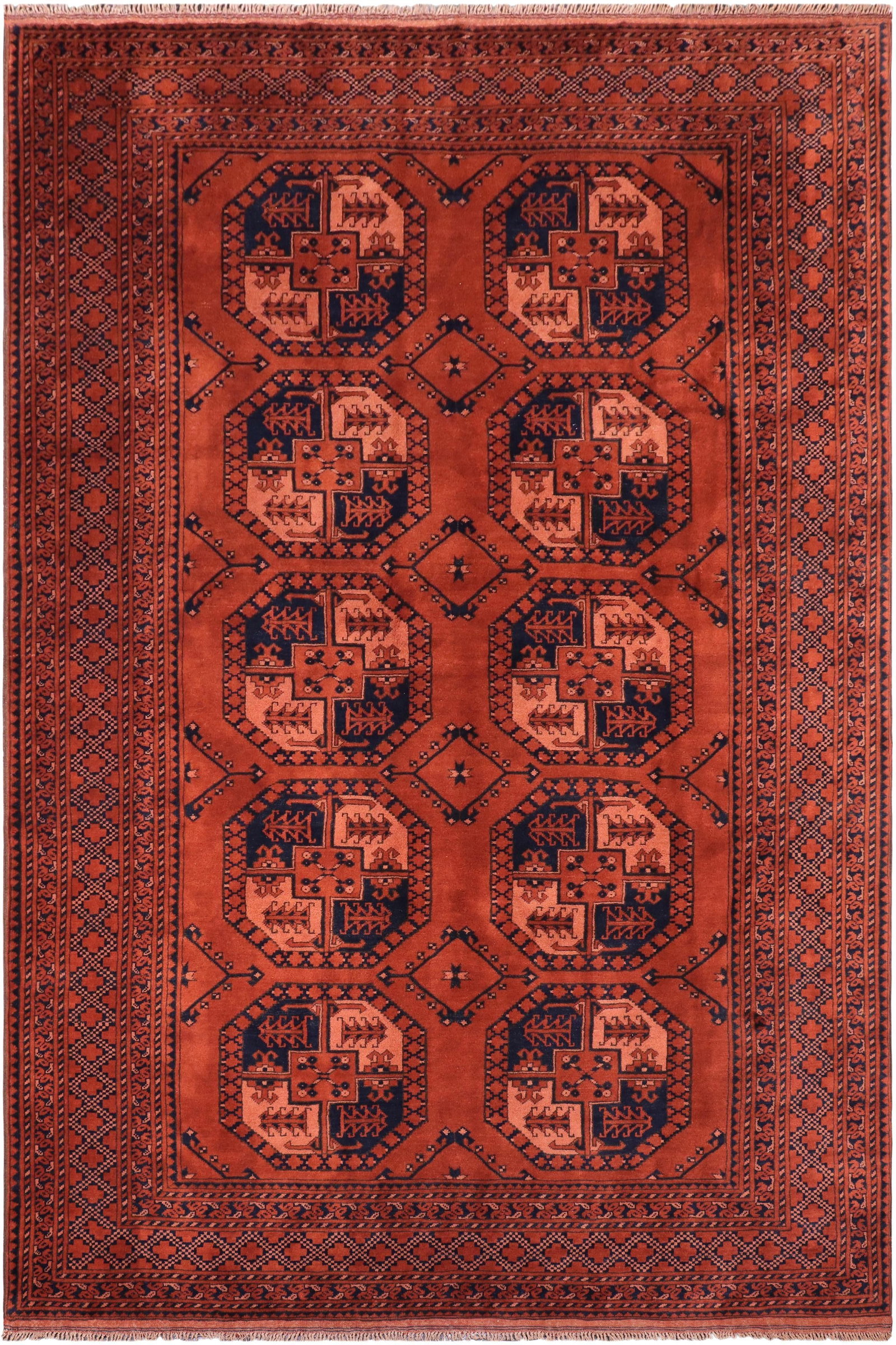 Tribal Kargahi Rust/Blue Wool Rug - 6'11'' X 10'2'' - 8