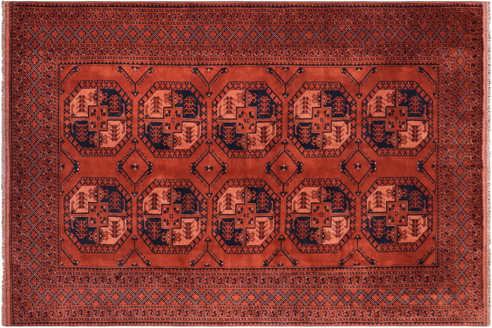 Tribal Kargahi Rust/Blue Wool Rug - 6'11'' X 10'2'' - 9