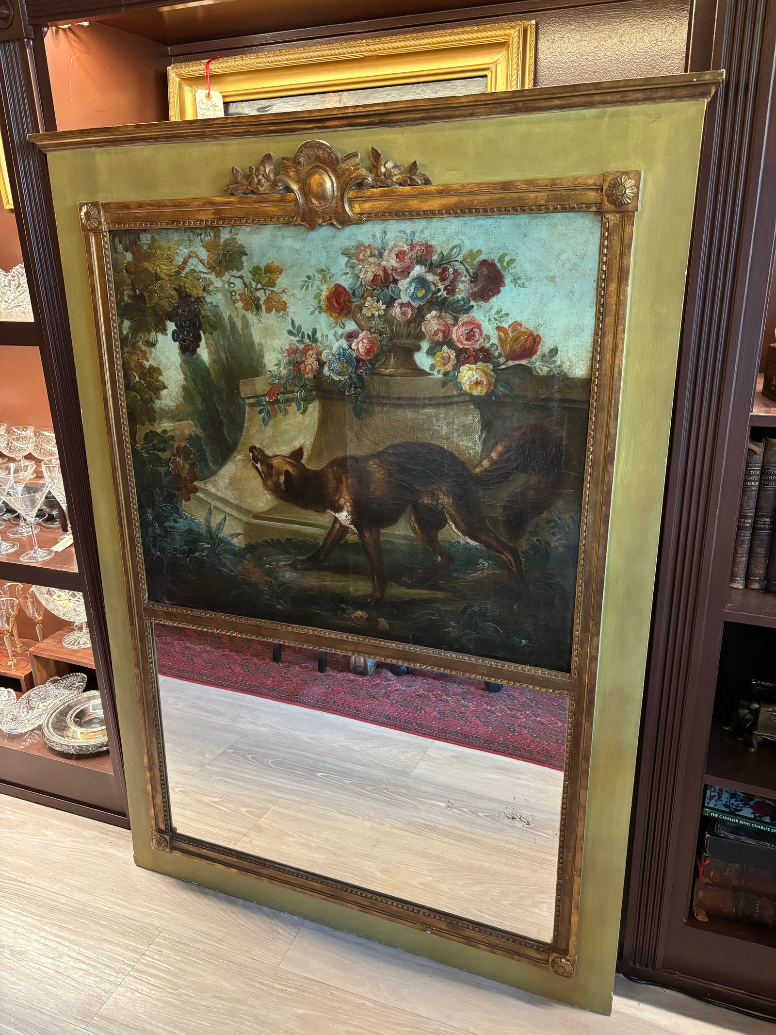 19th Century French Napoleon III Trumeau Mirror With Aesop's "The Fox and the Grapes" Oil Painting, - 3