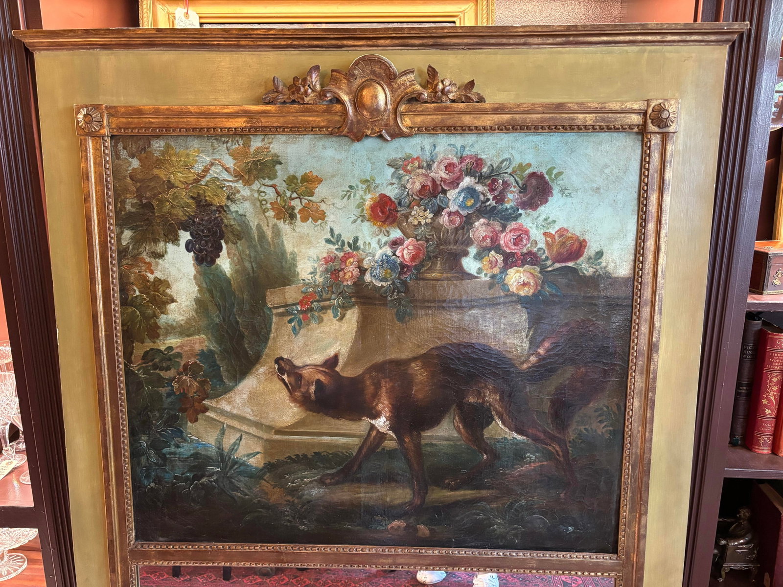 19th Century French Napoleon III Trumeau Mirror With Aesop's "The Fox and the Grapes" Oil Painting, - 9