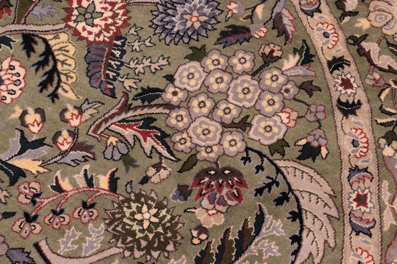 Shabby Chic 1990's Pak-Persian Green/Gray Wool Round Rug - 6'2'' X 6'3'' - 7