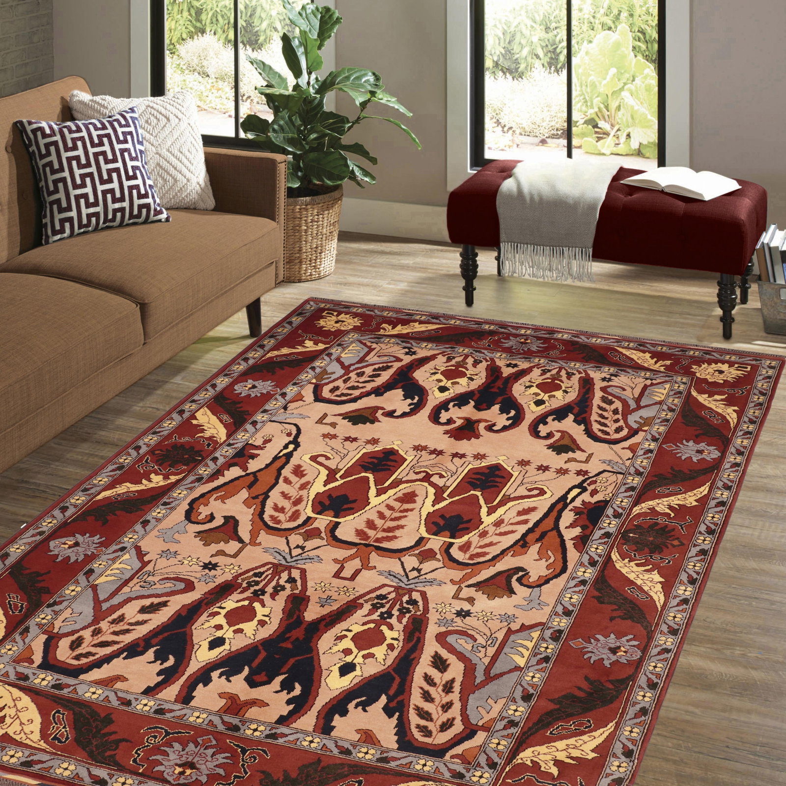 Rustic Kargahi 1980's Tan/Rust Wool Rug - 6'2'' X 9'0'' - 2