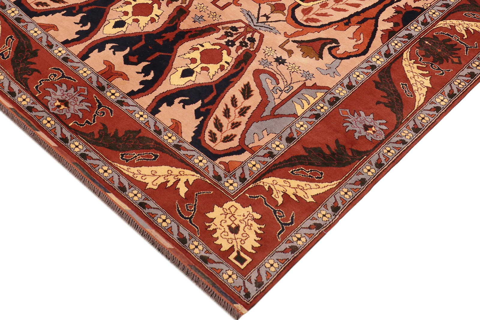 Rustic Kargahi 1980's Tan/Rust Wool Rug - 6'2'' X 9'0'' - 4