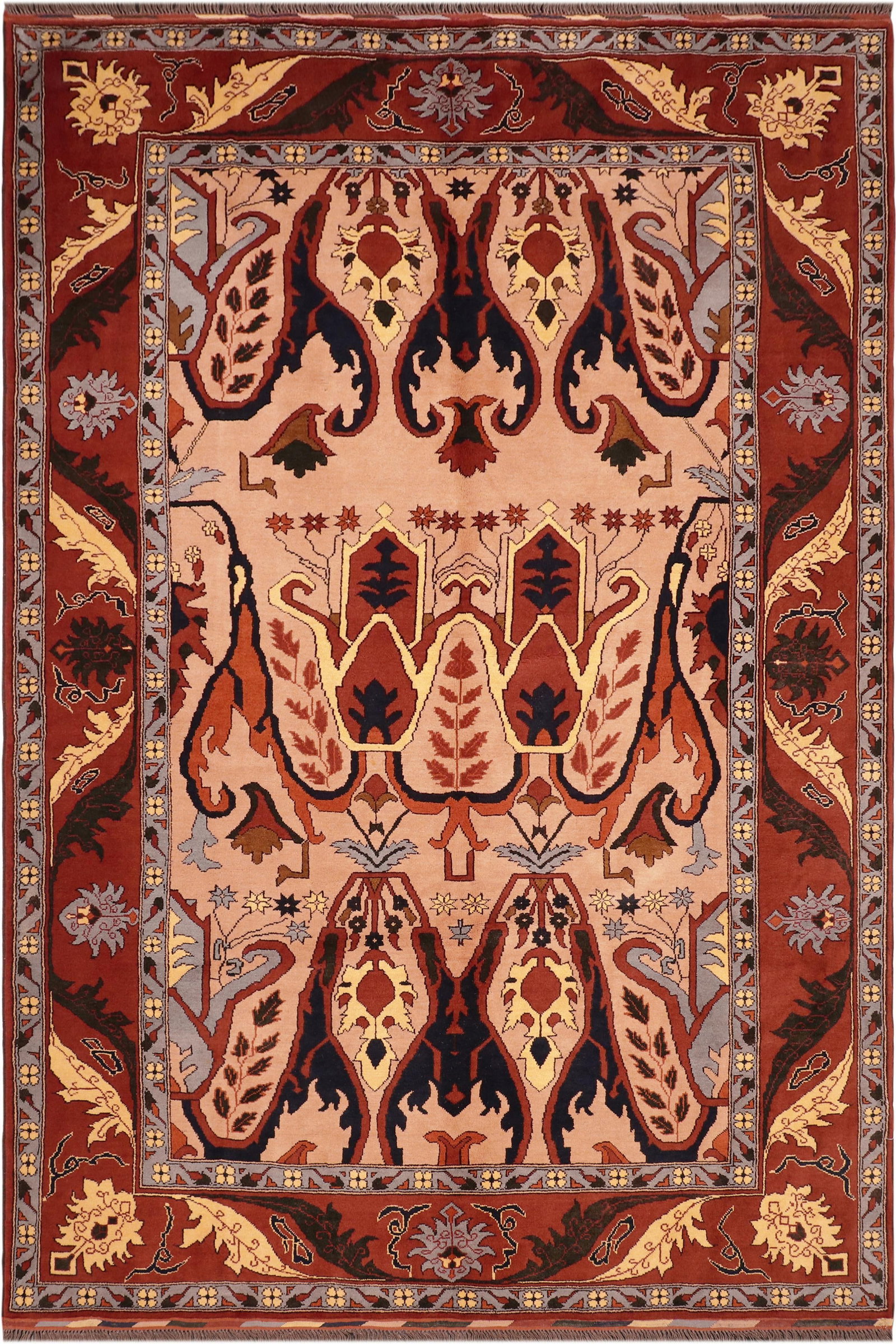 Rustic Kargahi 1980's Tan/Rust Wool Rug - 6'2'' X 9'0'' - 9