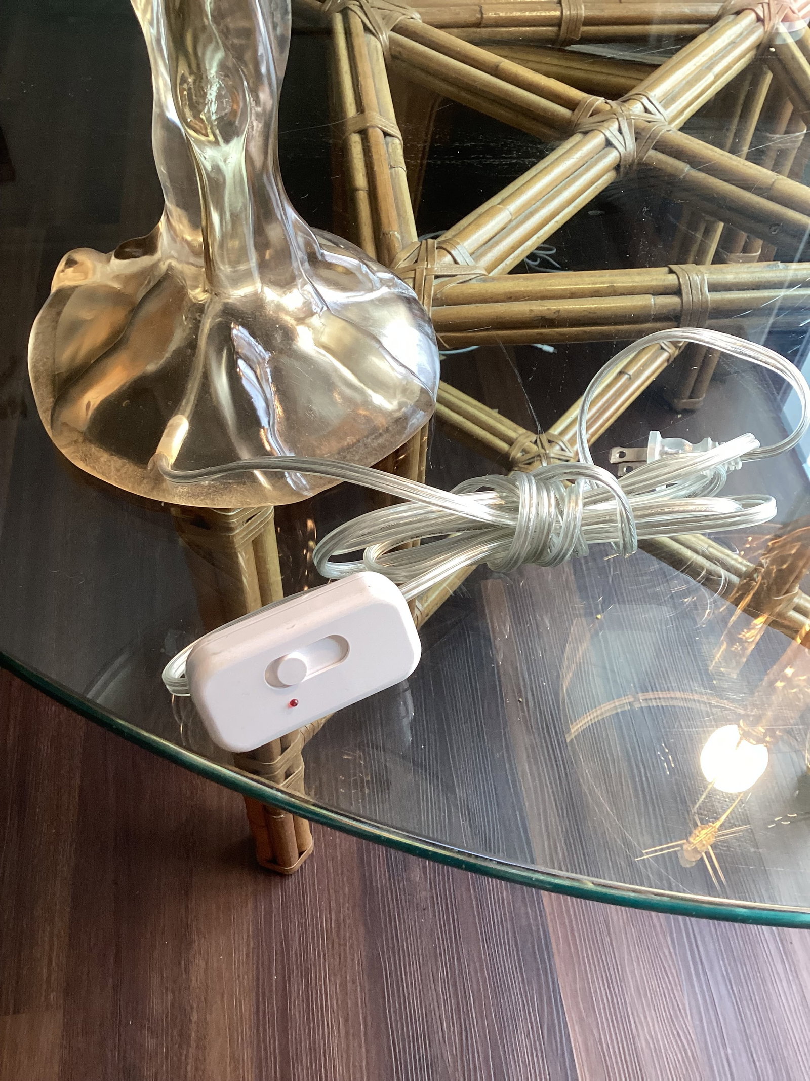Late 20th Century Smoked Lucite Faux Bois Lamps With Silk Drum Shades - a Pair - 5