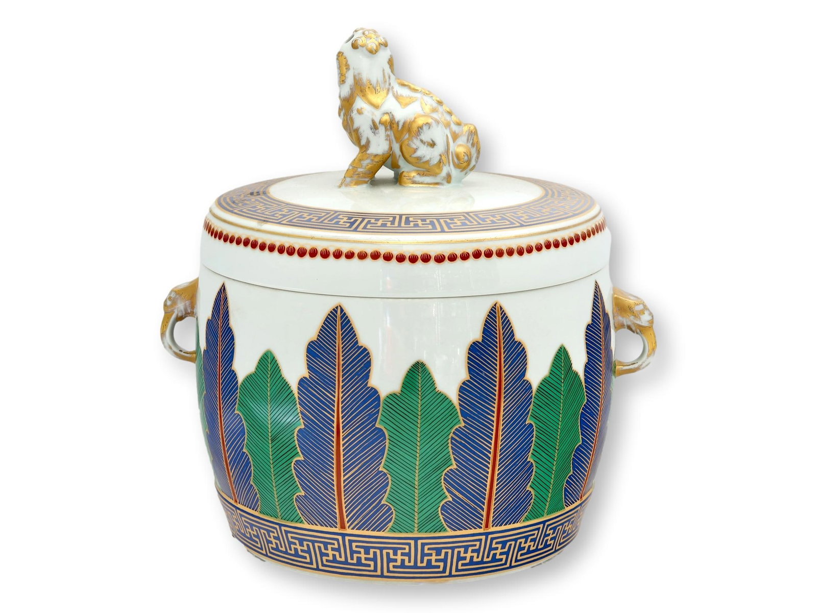 Large Mottahedeh Charleston Feather Foo Dog Jar - 2