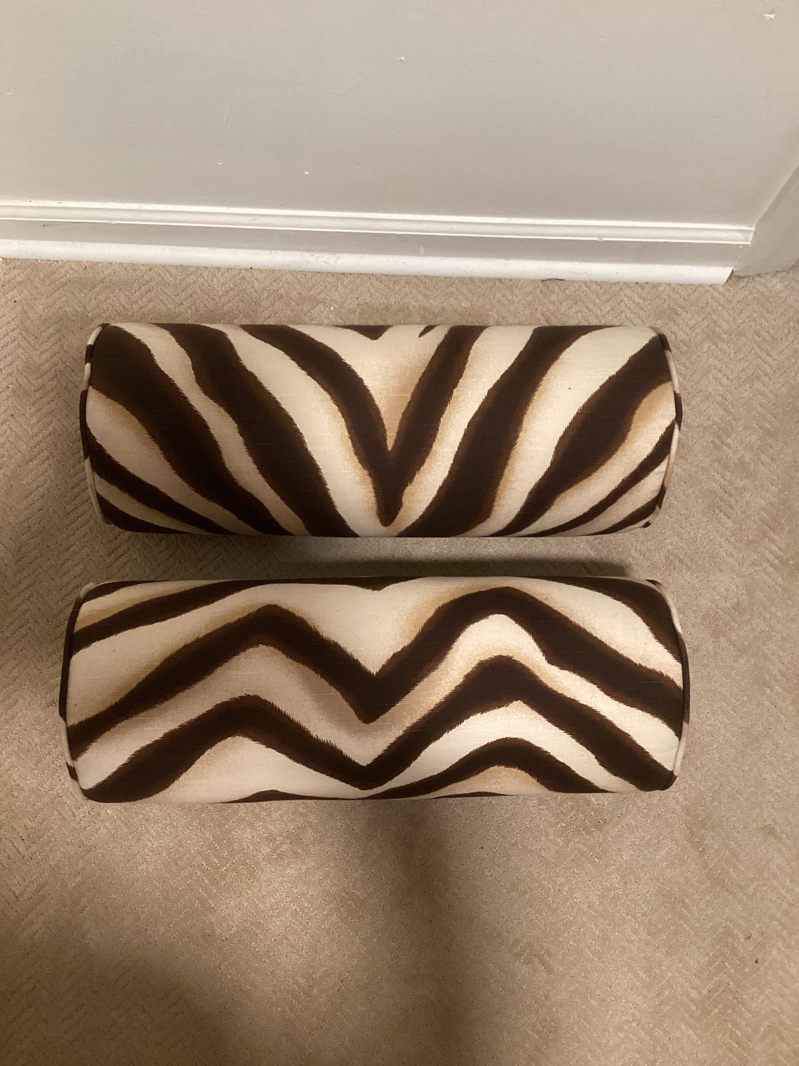 Ralph Lauren Home Zebra Print Bolster Pillows - Pair - Foam Inserts - Like New - 4