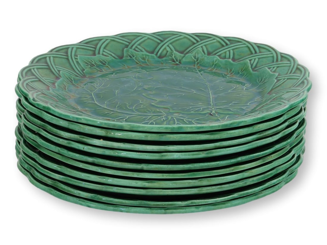 Antique English Green Majolica Plates, Set of 10 - 2