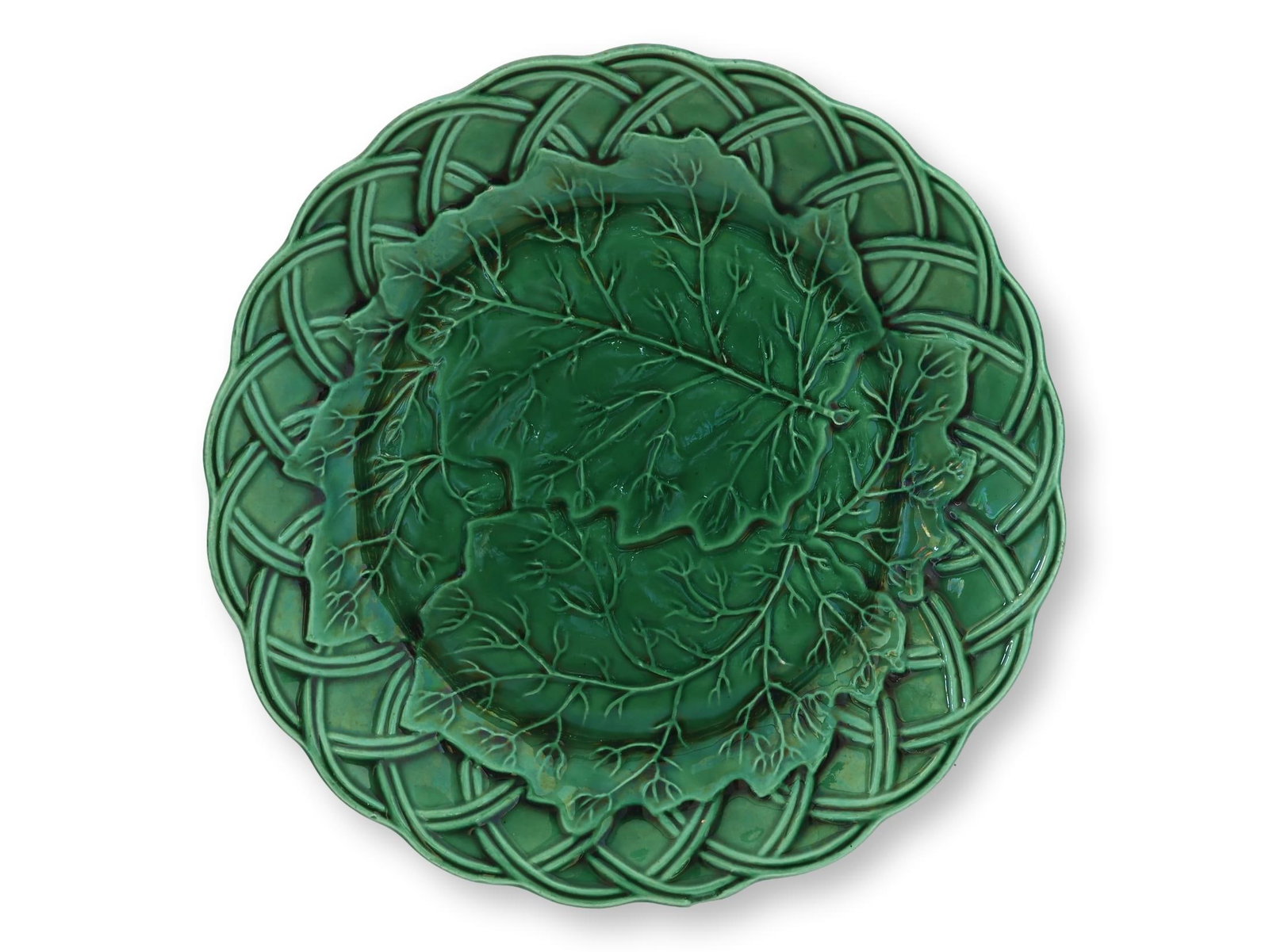 Antique English Green Majolica Plates, Set of 10 - 4