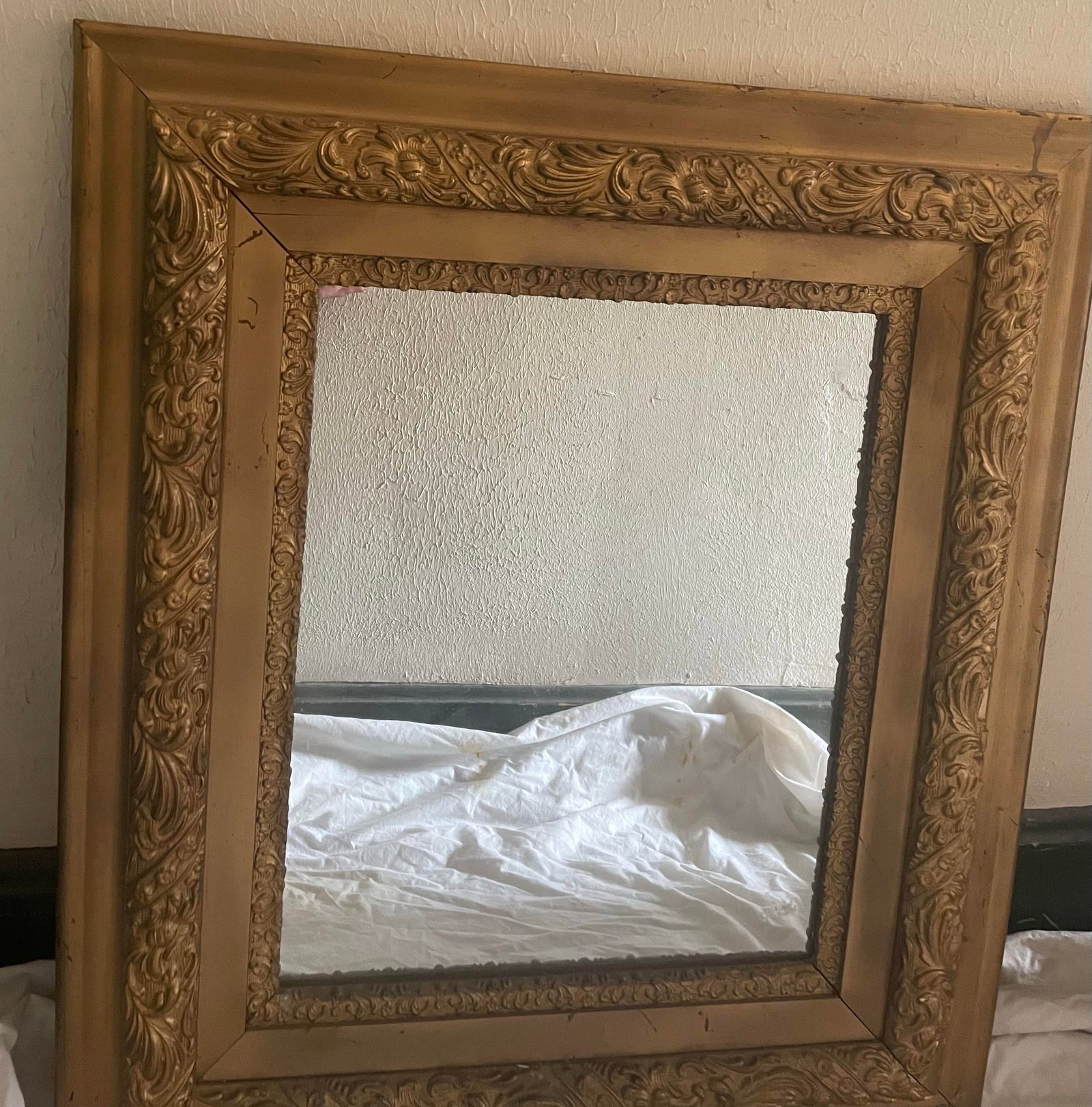 Antique Victorian Gold Giltwood Gesso Wide Frame Wall Mirror - 2