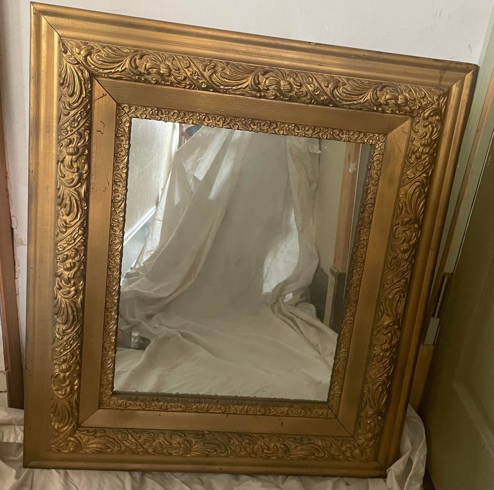 Antique Victorian Gold Giltwood Gesso Wide Frame Wall Mirror - 4