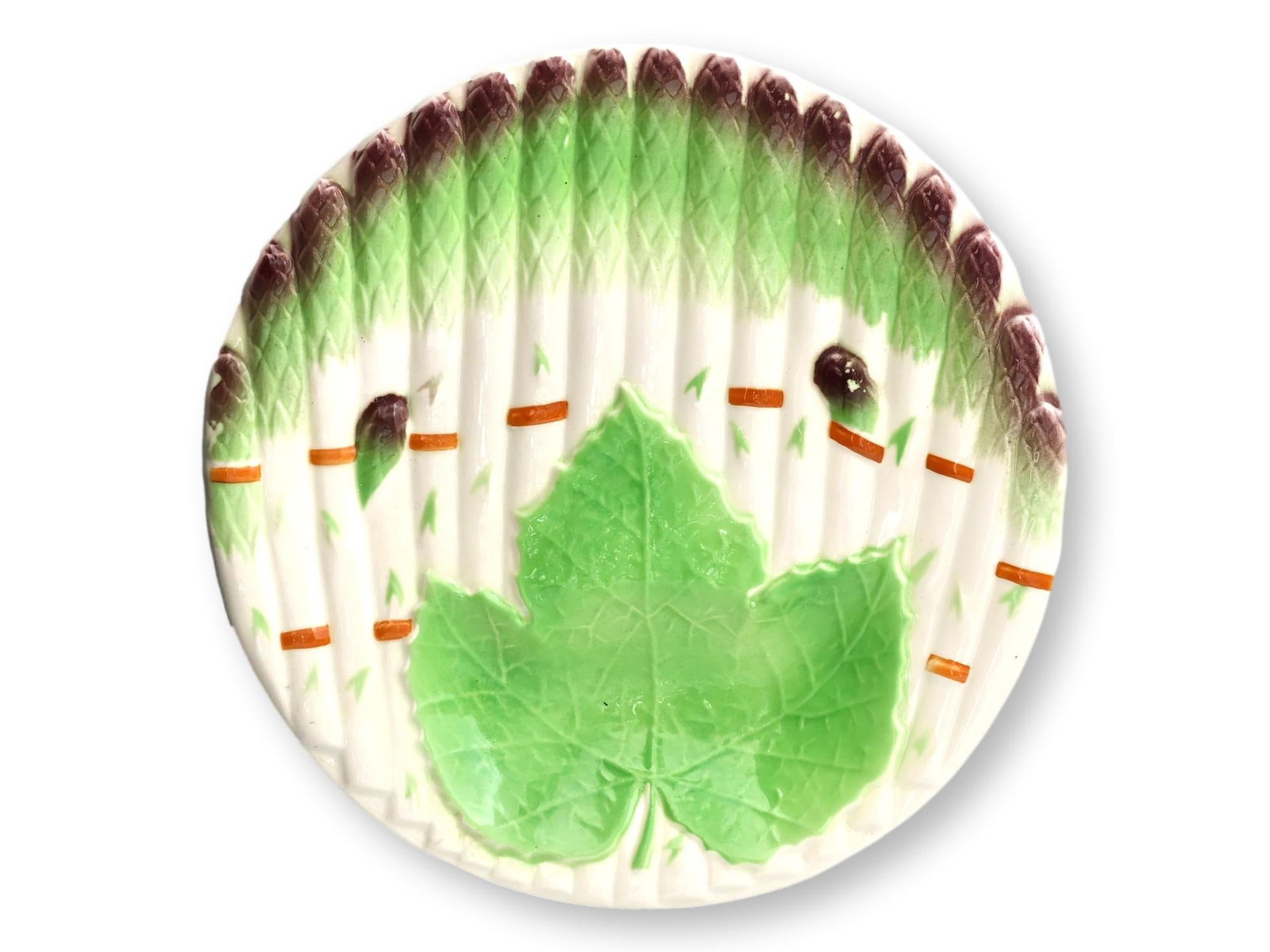 Early 20th Century French Majolica Niderviller Asparagus Plates Set of 6 - 3