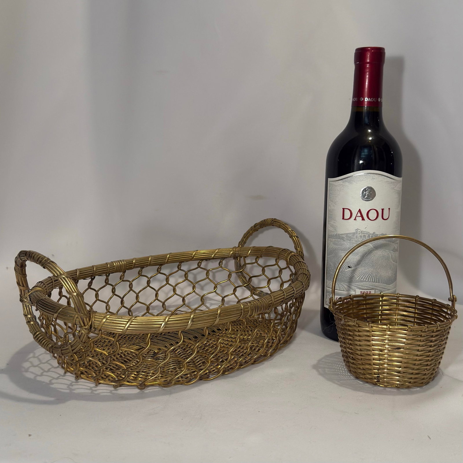 Vintage Castilian Imports Woven Brass Tabletop Baskets - Set of 2 - 2