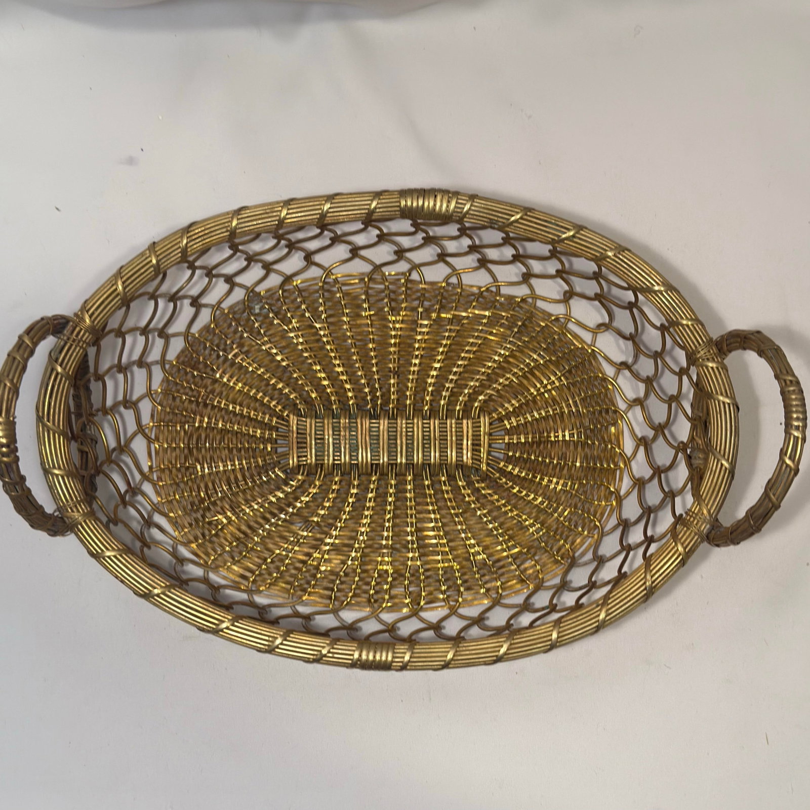 Vintage Castilian Imports Woven Brass Tabletop Baskets - Set of 2 - 6