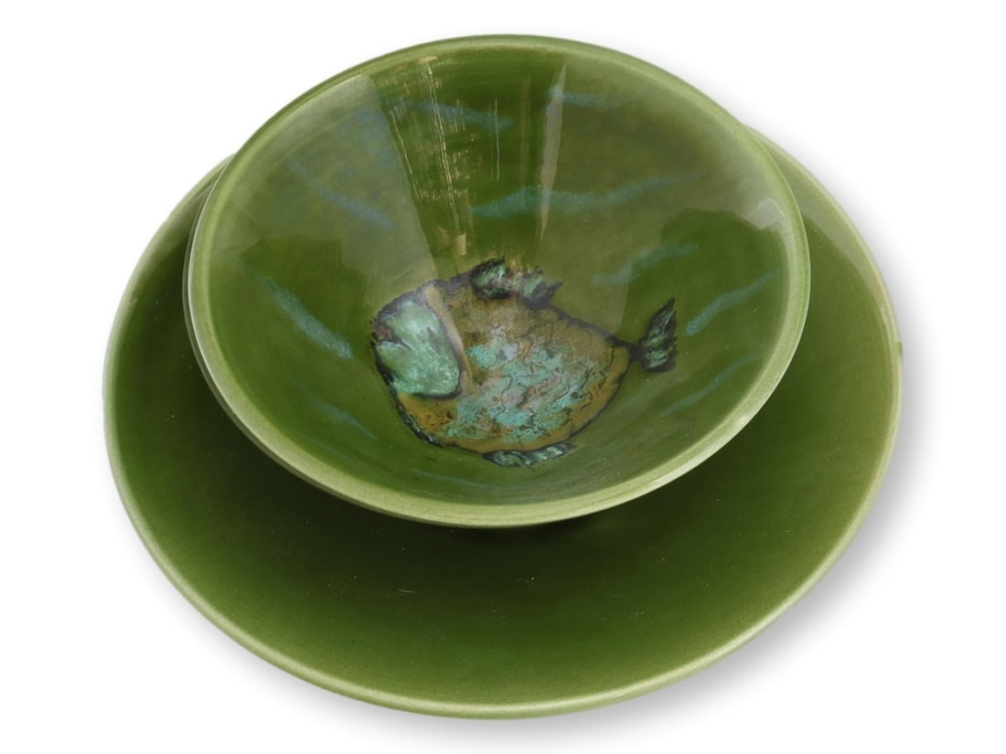 1960s French Fish Dinnerware Set, Service for 12 - 13 pcs - 2