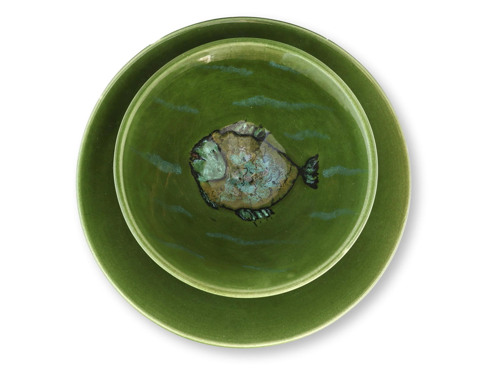 1960s French Fish Dinnerware Set, Service for 12 - 13 pcs - 3