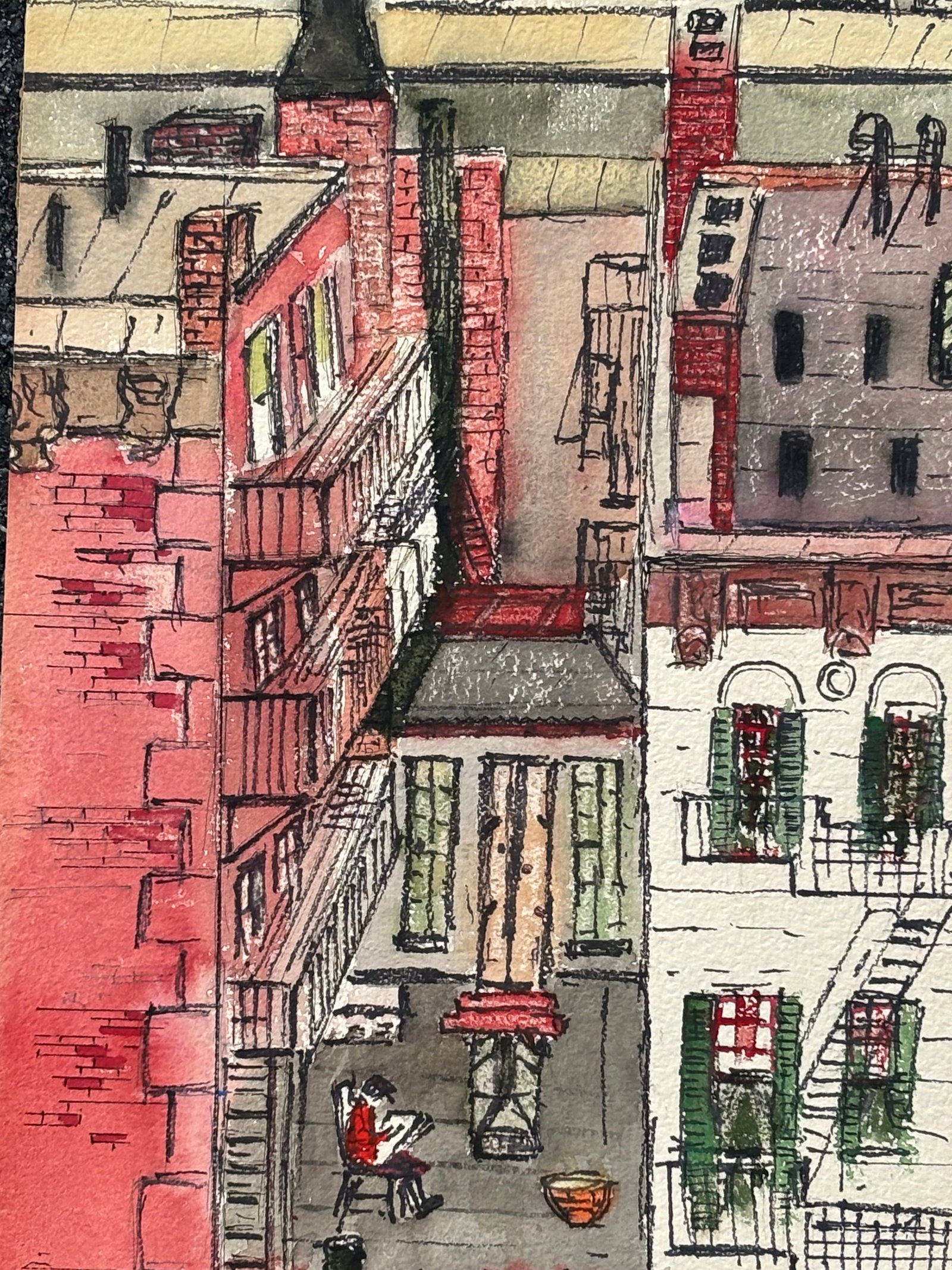 Mid 20th C. Original on Paper - Rooftop Artists - 51 St E. Craft Students League - 2