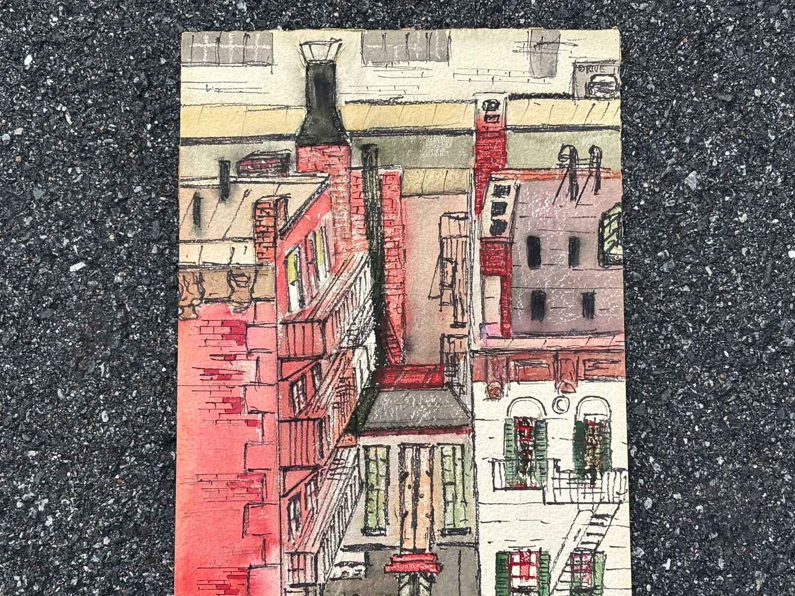 Mid 20th C. Original on Paper - Rooftop Artists - 51 St E. Craft Students League - 6