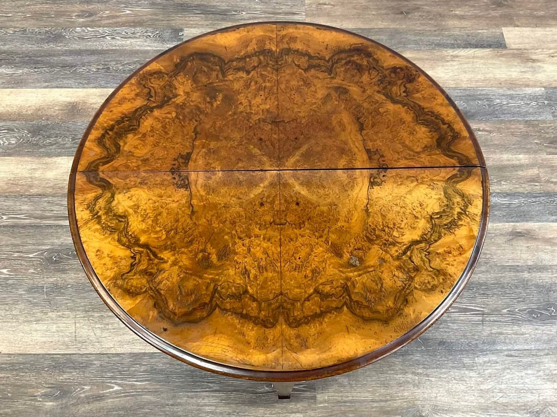 Antique George III Style Walnut Burl Demi-Lune Games Table - 4