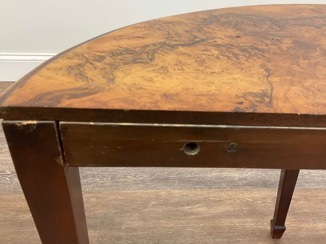 Antique George III Style Walnut Burl Demi-Lune Games Table - 6