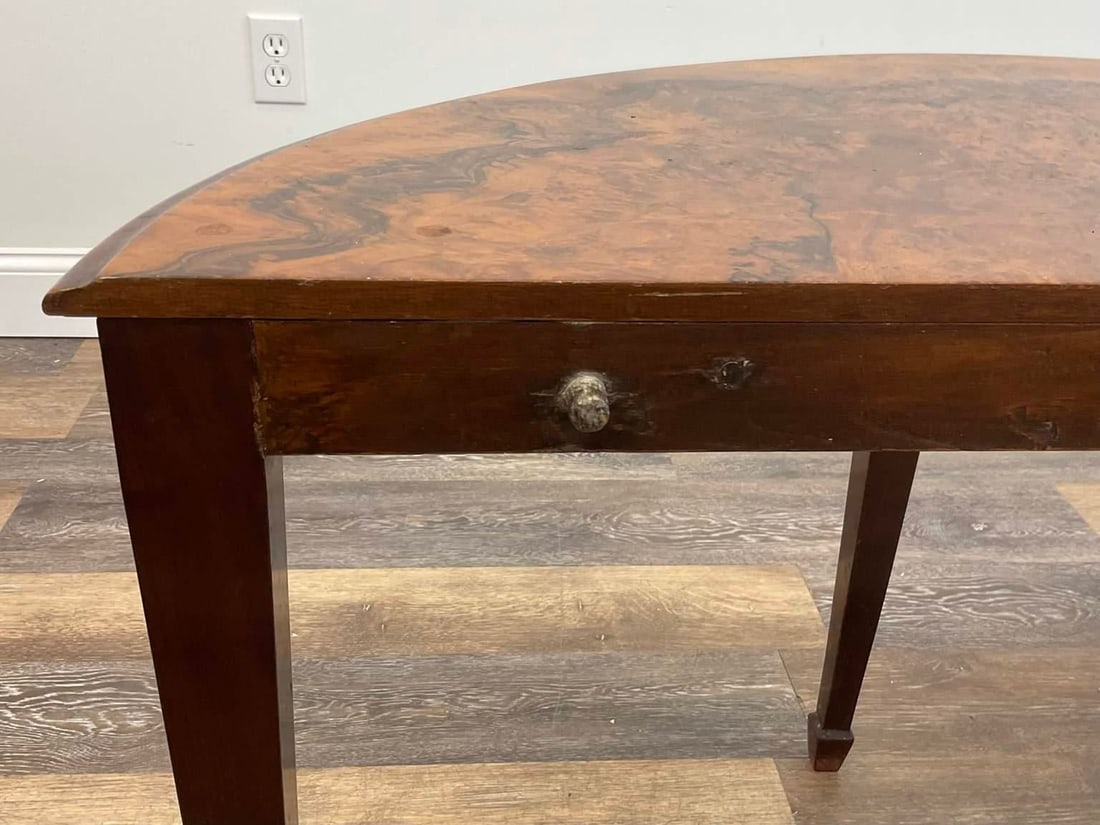 Antique George III Style Walnut Burl Demi-Lune Games Table - 8